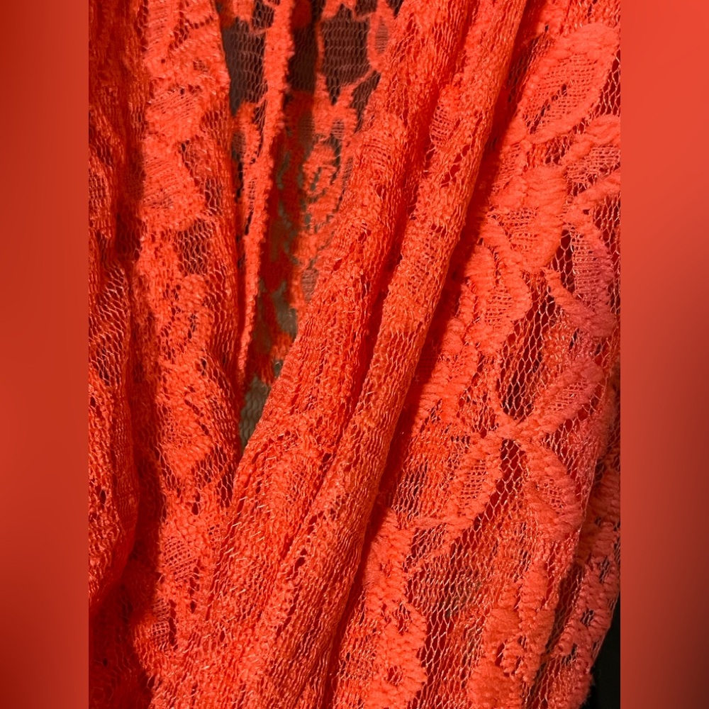 LuLaRoe Vibrant Burnt Orange Lace Kimono Cover Up Cardigan - Picture 3 of 3